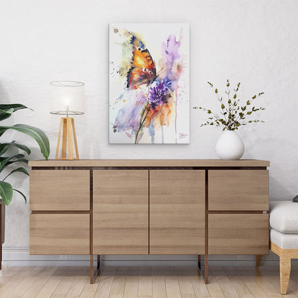 Canvas schilderij interieur Aquarelkunstwerk van een Vlinder op een Bloem