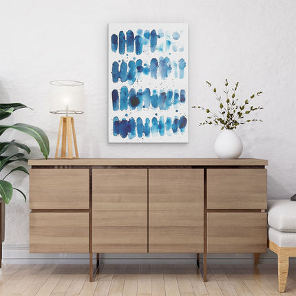 Canvas schilderij interieur Blauwe Inktspatten op een Witte Achtergrond