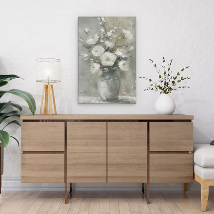 Canvas schilderij interieur Witte Bloemen in een Vaas
