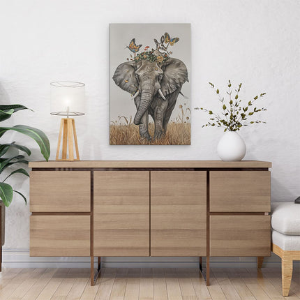 Canvas schilderij interieur Olifant met Vlinders op zijn Rug