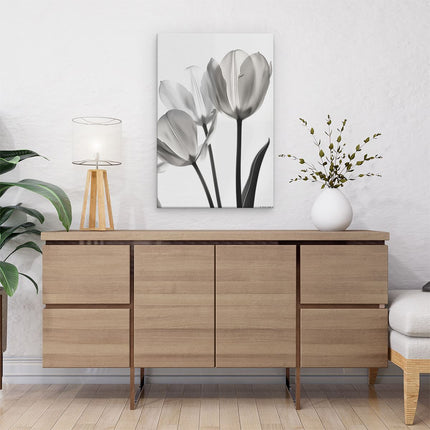 Canvas schilderij interieur Drie Tulpen in Zwart en Wit