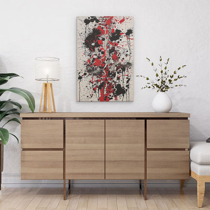 Canvas schilderij interieur Kunstwerk met Rode en Zwarte Verfspatten