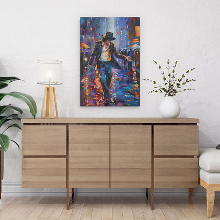 Canvas schilderij interieur Kunstwerk van Michael Jackson die Danst in de Regen