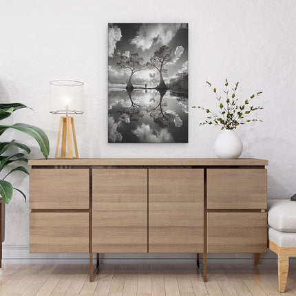 Canvas schilderij interieur De Bomen Worden Weerspiegeld in het Water