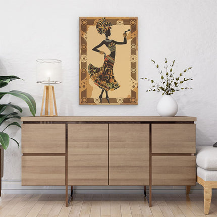 Canvas schilderij interieur Vrouw in een Afrikaanse Jurk Danst in een Frame