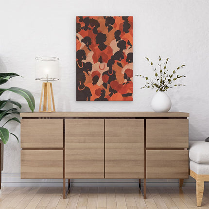 Canvas schilderij interieur Silhouetten van Vrouwen in Oranje en Zwart