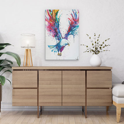Canvas schilderij interieur Adelaar met Kleurrijke Verfspatten
