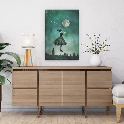 Canvas schilderij interieur Meisje in een Jurk met een Ballon