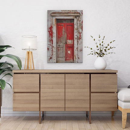 Canvas schilderij interieur Rode Deur op een Wit Gebouw
