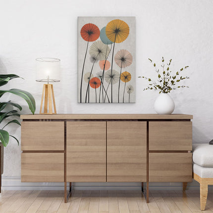 Canvas schilderij interieur Paardebloemen op een Grijze Achtergrond