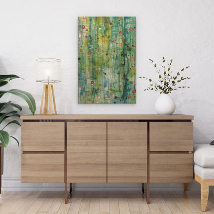 Canvas schilderij interieur Groen Kunstwerk met veel Stippen Erop