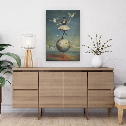 Canvas schilderij interieur Meisje Balancerend op een Hoelahoep