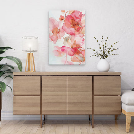 Canvas schilderij interieur Aquarelkunstwerk van Roze Bloemen op een Witte Achtergrond