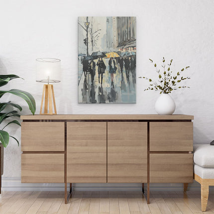 Canvas schilderij interieur Kunstwerk van Mensen die met Paraplu's in de Regen Lopen