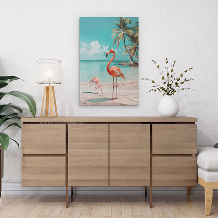 Canvas schilderij interieur Twee Flamingo's op het Strand