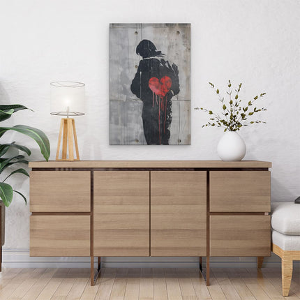 Canvas schilderij interieur Man met een Rood Hart op zijn Rug