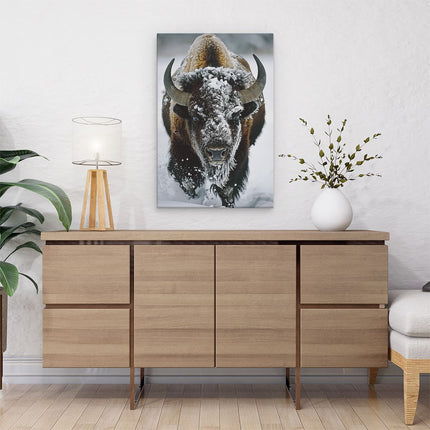 Canvas schilderij interieur Bizons Rennen door de Sneeuw