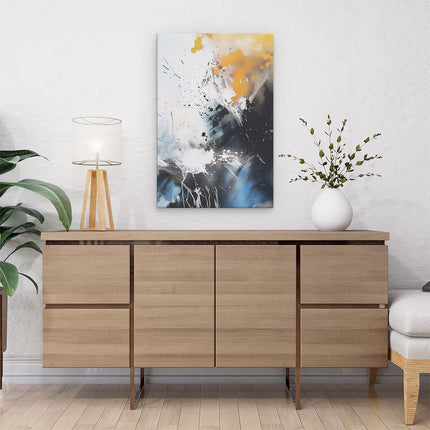 Canvas schilderij interieur Abstract Kunstwerk met Zwarte, Gele en Oranje Kleuren