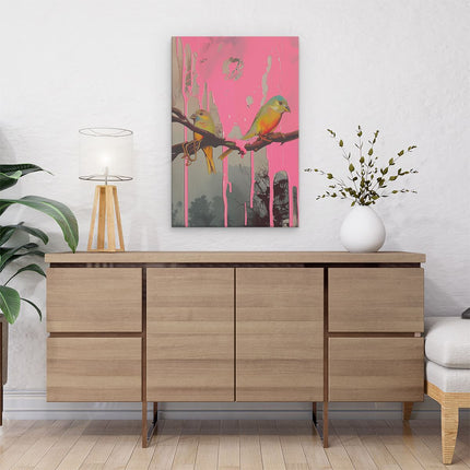 Canvas schilderij interieur Twee Vogels op een Tak