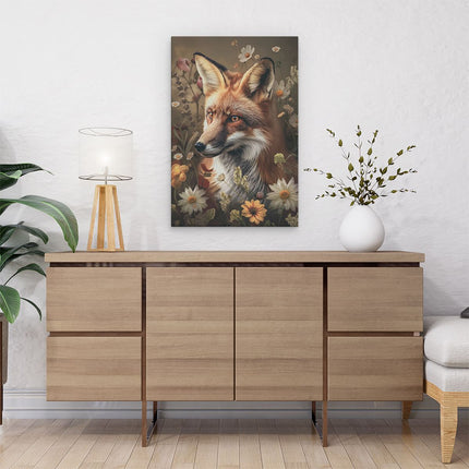 Canvas schilderij interieur Vos in een Veld met Bloemen