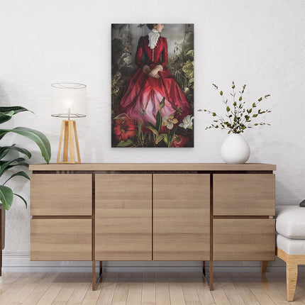 Canvas schilderij interieur Vrouw in een Rode Jurk