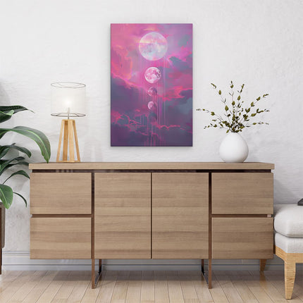 Canvas schilderij interieur Roze Lucht met Wolken en Manen