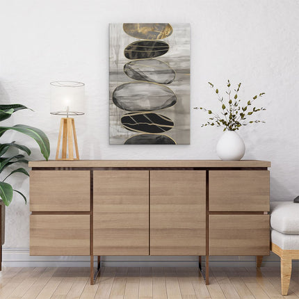 Canvas schilderij interieur Stapel Zwarte en Gouden Stenen