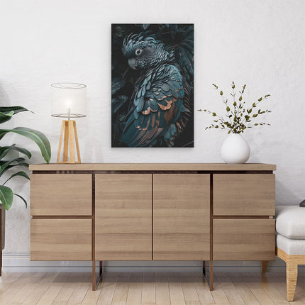 Canvas schilderij interieur Blauwe Papegaai Zat op een Tak
