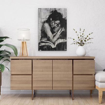 Canvas schilderij interieur Man en een Vrouw die een Boek Lezen