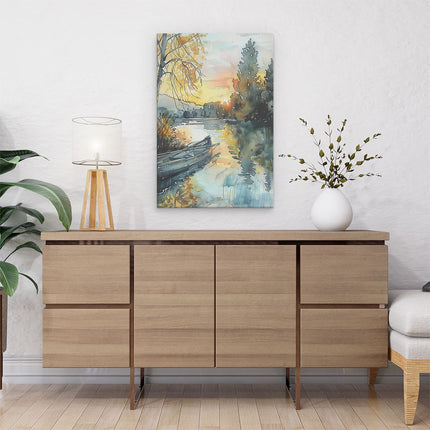 Canvas schilderij interieur Aquarelkunstwerk van een Kano op een Rivier