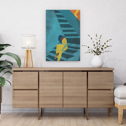 Canvas schilderij interieur Vrouw Zittend op de Trap