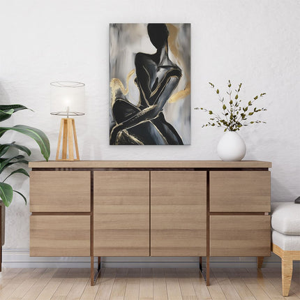 Canvas schilderij interieur Zwart en Goud Kunstwerk van een Vrouw