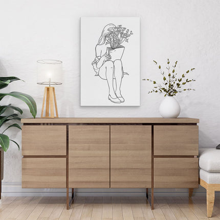 Canvas schilderij interieur Meisje dat een Boek met Bloemen Leest