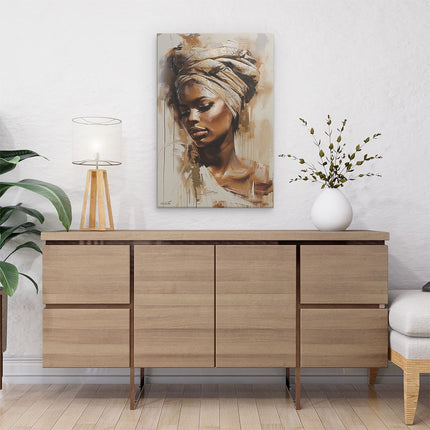 Canvas schilderij interieur Vrouw die een Tulband Draagt