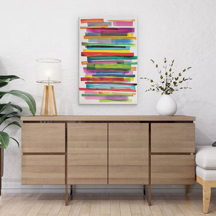 Canvas schilderij interieur Kunstwerk van Kleurrijke Strepen op een Witte Achtergrond