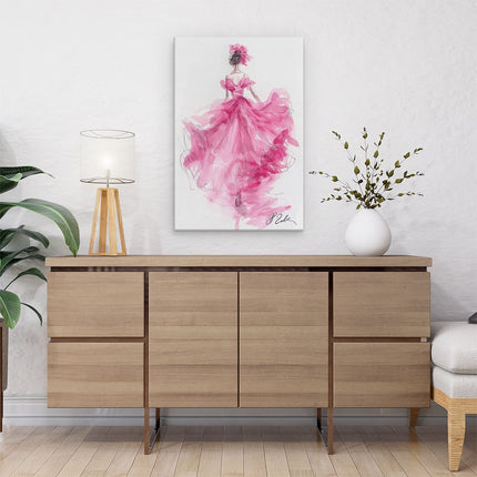 Canvas schilderij interieur Vrouw in een Roze Jurk