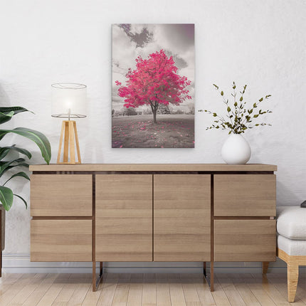 Canvas schilderij interieur Roze Boom in een Veld