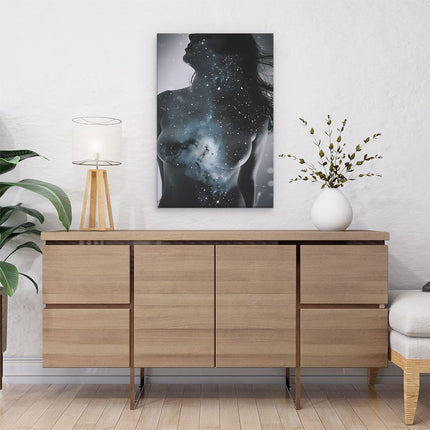 Canvas schilderij interieur Vrouwenlichaam met Sterren op de Achtergrond