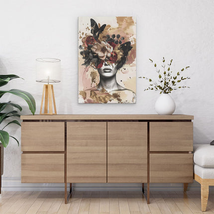 Canvas schilderij interieur Vrouw met Bloemen op haar Hoofd