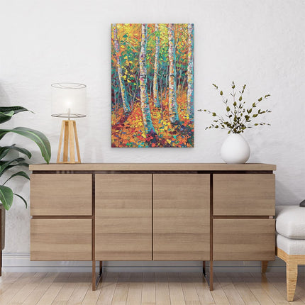 Canvas schilderij interieur Kunstwerk van Berkenbomen in de Herfst