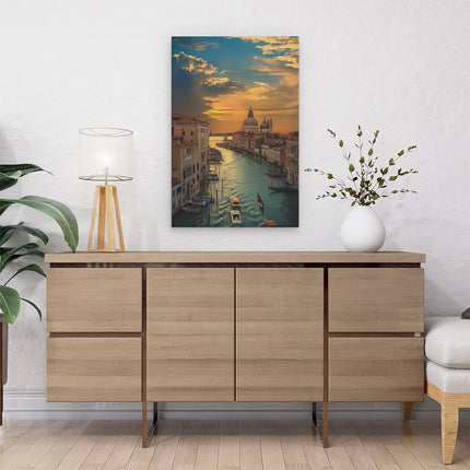 Canvas schilderij interieur Het Grote Kanaal in Venetië bij Zonsondergang