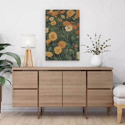 Canvas schilderij interieur Oranje en Witte Bloemen in een Veld