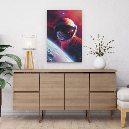 Canvas schilderij interieur Astronaut in de Ruimte met Bloed op zijn Gezicht