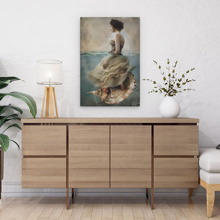 Canvas schilderij interieur Vrouw in een Jurk en een Schelp