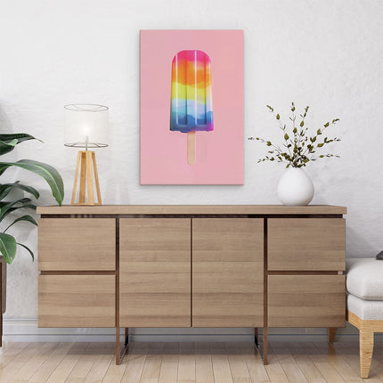 Canvas schilderij interieur Regenboogkleurige IJslolly op een Roze Achtergrond
