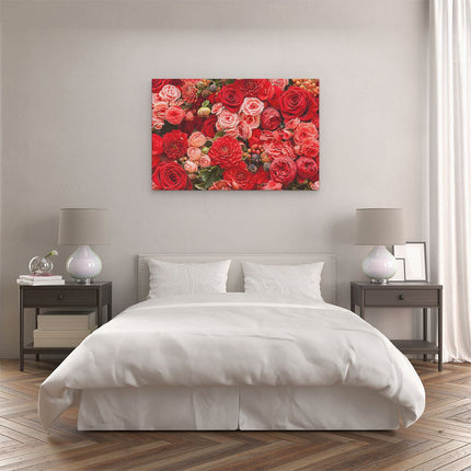 Canvas schilderij slaapkamer Rode En Roze Bloemen Met Fruit - Abstract