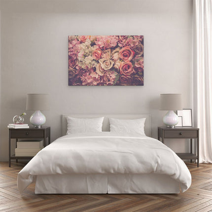 Canvas schilderij slaapkamer Roze Rozen Achtergrond - Retro - Bloemen