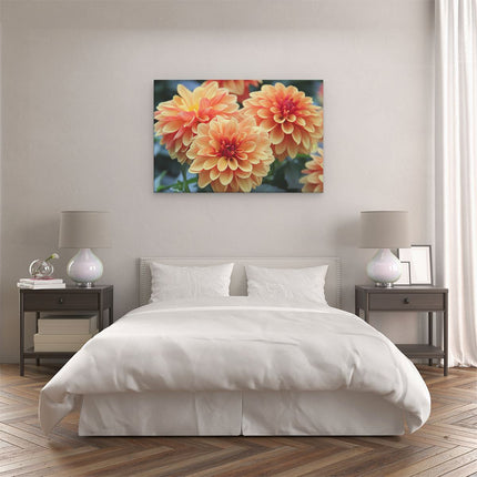 Canvas schilderij slaapkamer Oranje Dahlia Bloemen 