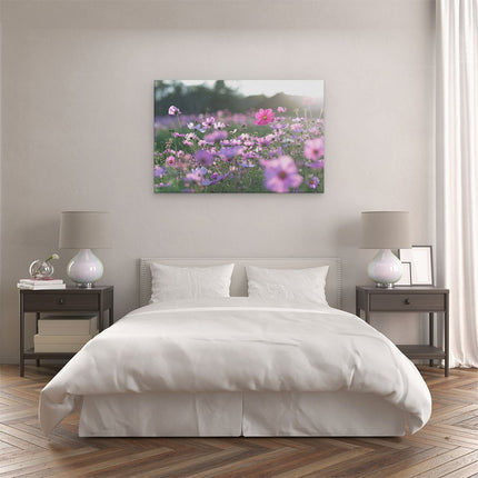 Canvas schilderij slaapkamer Bloemenveld Met Paarse Kosmos 