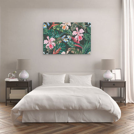 Canvas schilderij slaapkamer Getekende Tropische Bloemen - Abstract